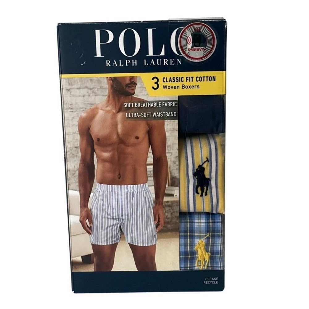 Polo Ralph Lauren Mens Large Classic Fit Woven Boxers 3 Pack 100% Cotton